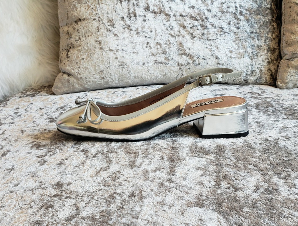 Bibi Lou Suzy Womens Slingback Pumps Silver Metallic Leather Bow Size 39